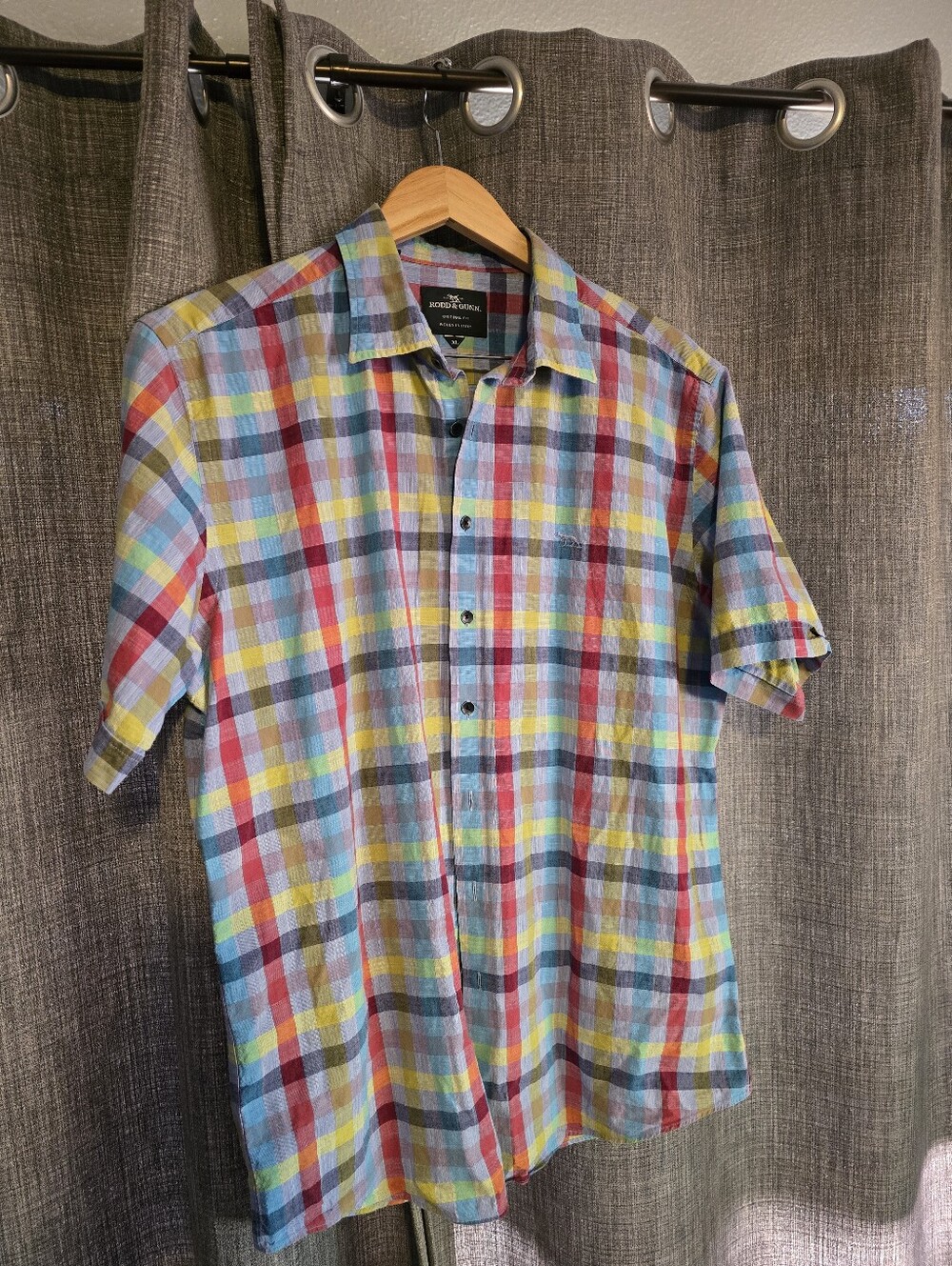 Rodd & Gunn Rainbow Madras Plaid Short Sleeve Button Down Shirt Size XL